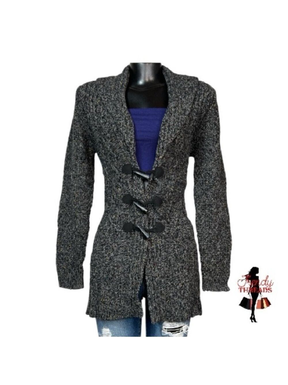 Merona Cable Knit Cardigan Sweater LARGE Long Sleeved Granny Frog/Toggle Buttons